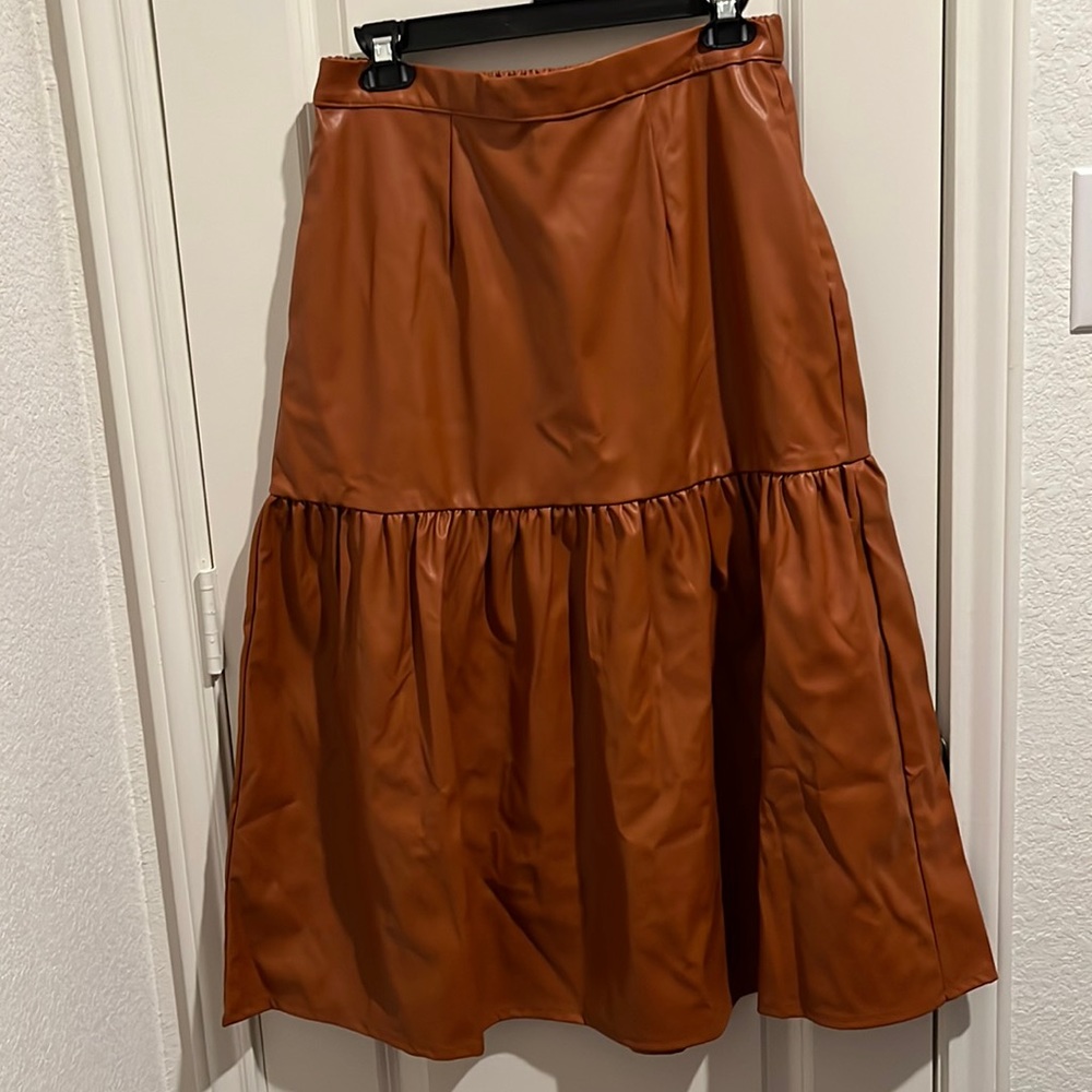 Faux leather midi skirt